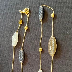 Mid length faux jade bead and gold necklace